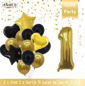 Cijfer Ballon 1 Jaar Black & Gold Boeket * Hoera 1 Jaar Verjaardag Decoratie Set van 15 Ballonnen * 80 cm Verjaardag Nummer Ballon * Snoes * Verjaardag Versiering * Kinderfeestje*