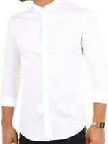 Heren overhemd basic - wit - overhemd mannen slim fit - maat S - 9001 - valentijnsdag - valentijnscadeau