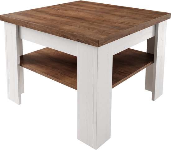 Meuble Table basse e - Blanc - Chêne - 70x70x53 cm