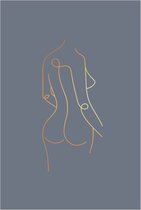 Poster - lijntekening - vrouw - line art - rug vrouw - wanddecoratie - 50x70 cm - goudlook