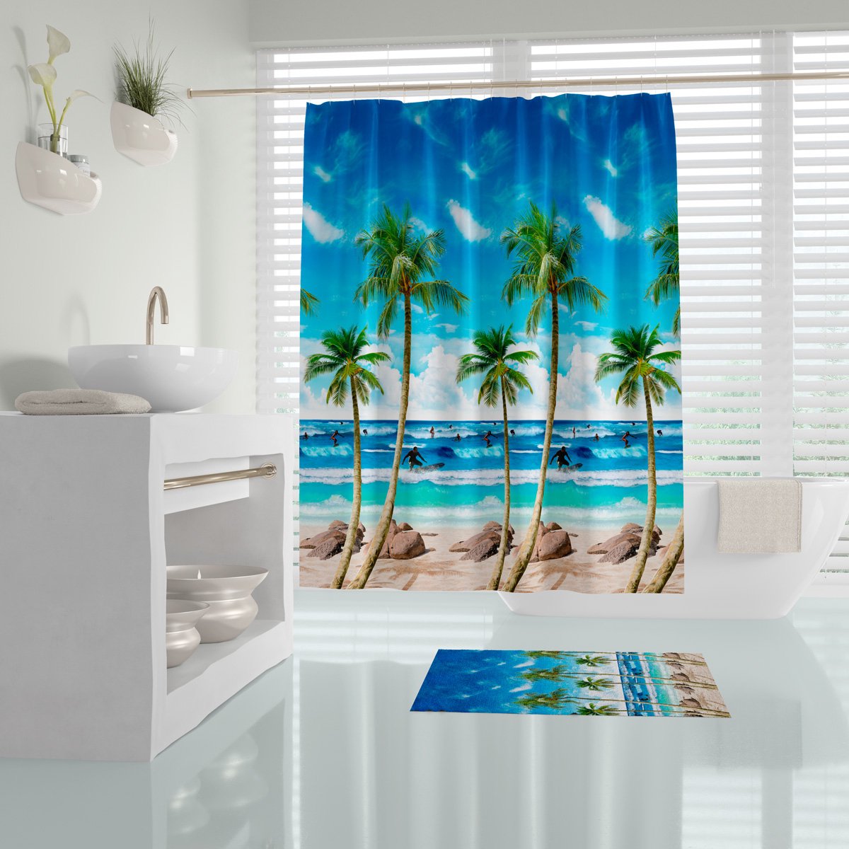 Zethome Palm Beach - Douchegordijn 180x200 cm - Digitale Print - Polyester - Waterdicht - Anti Schimmel - Wasbaar