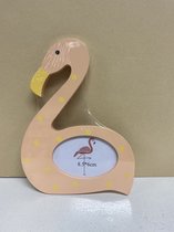 Fotolijst decoratief - hout - Flamingo  - licht oranje - hoogte 17.5 x 13 x 1 cm - fotoformaat 8.5x6 cm - Woonaccessoires