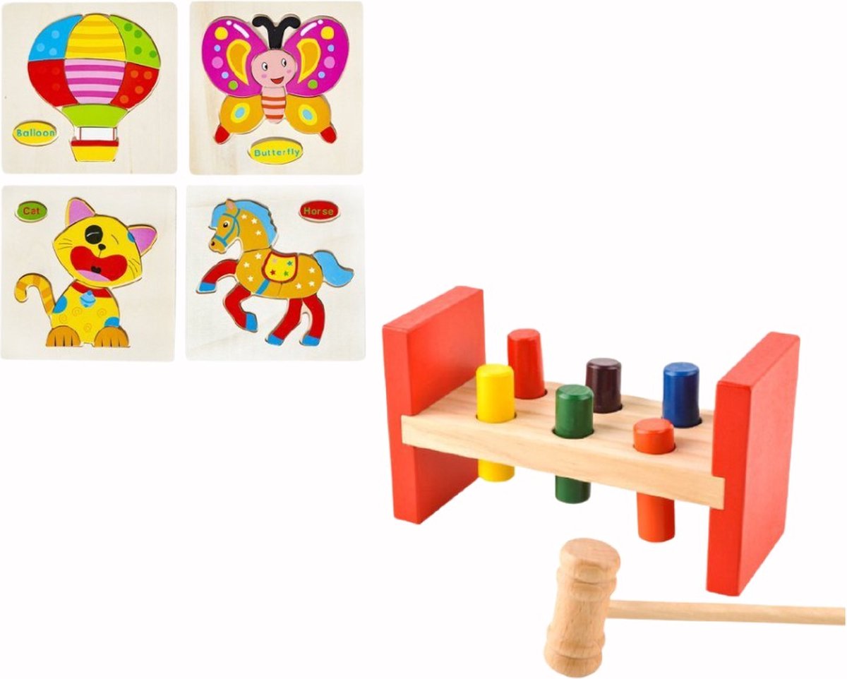 Montessori Educatief Houten Speelgoed - Hamerbank - Vormenstoof