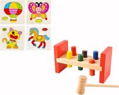 Montessori Educatief Houten Speelgoed - Hamerbank - Vormenstoof - Hamertje Tik & 4 Houten Puzzels - Peuter Kleuter Speelgoed