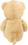 Achterkant van een bruine, zachte teddybeer van 100cm.