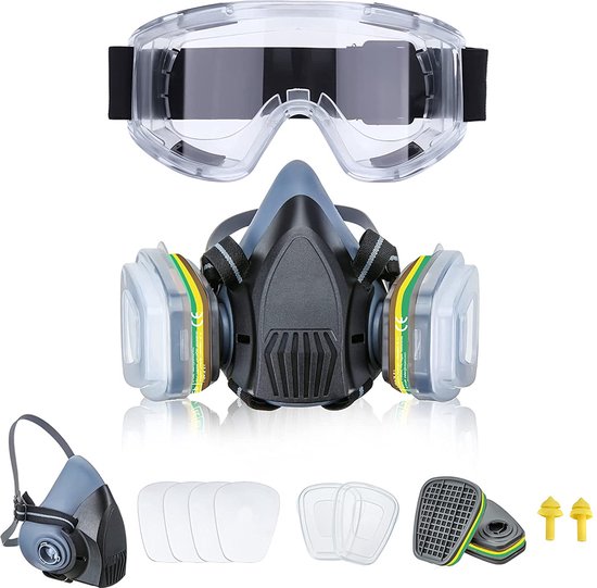 710 ​Adembeschermingsmasker - herbruikbaar - met filter en veiligheidsbril - stofbescherming, gasbescherming - voor schilderen, werken, knutselen, slijpen