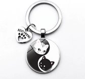 Sleutelhanger | Yin Yang, kat, | zwart/wit