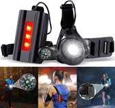 SGODDE LED Looplicht-90 Graden Verstelbare Waterdichte Borstlamp-USB oplaadbare met Kompas-voor hardlopen, kamperen, wandelen buiten-Zwart