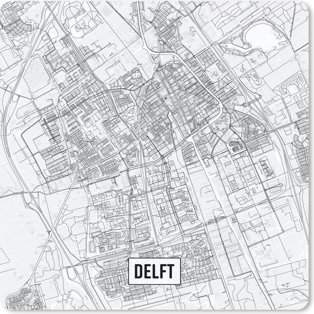 Muismat 30x30 cm - Mousepad Stadskaart Delft - Muismatten