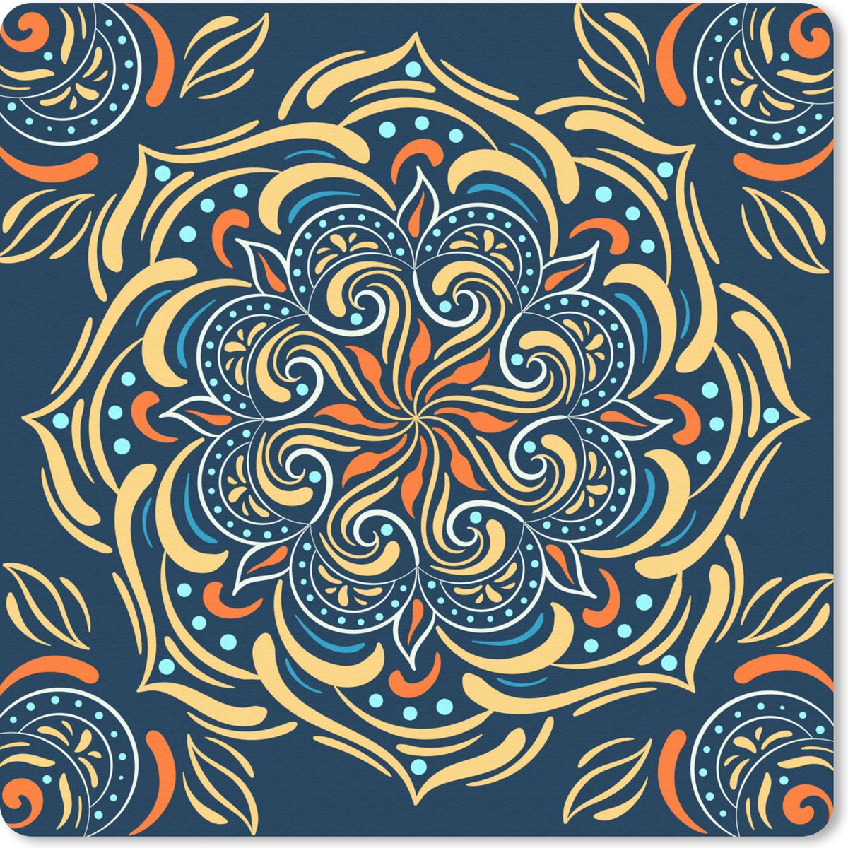 Muismat 30x30 cm - Mousepad Mandala - Geel - Wit - Patronen - Muismatten