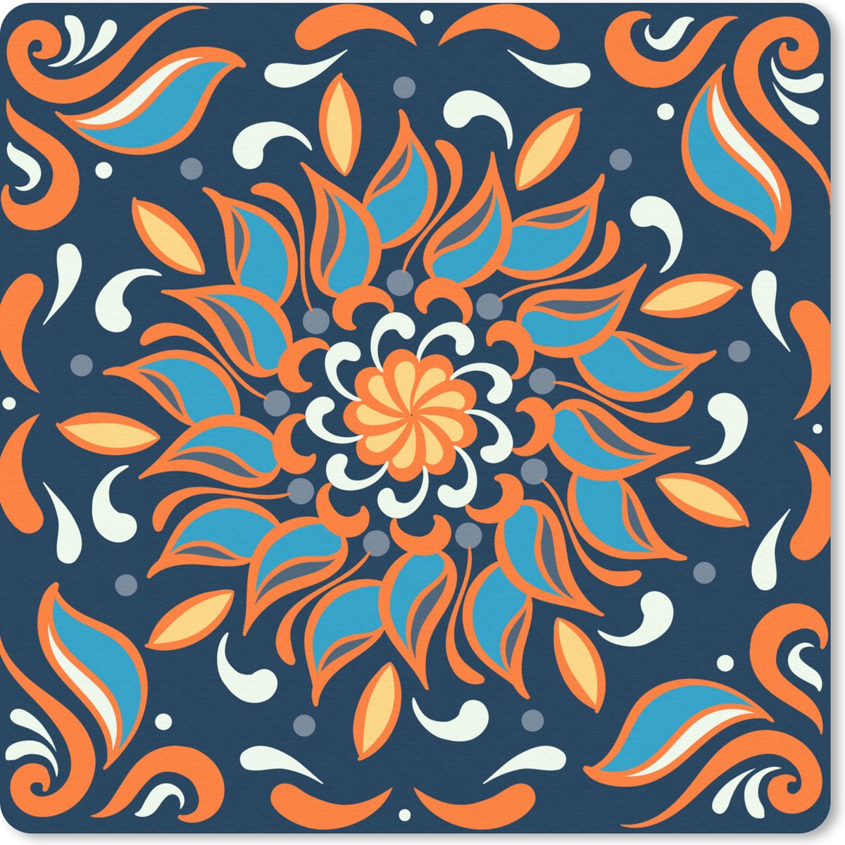 Muismat 30x30 cm - Mousepad Zonnebloem - Blauw - Oranje - Vierkant - Muismatten