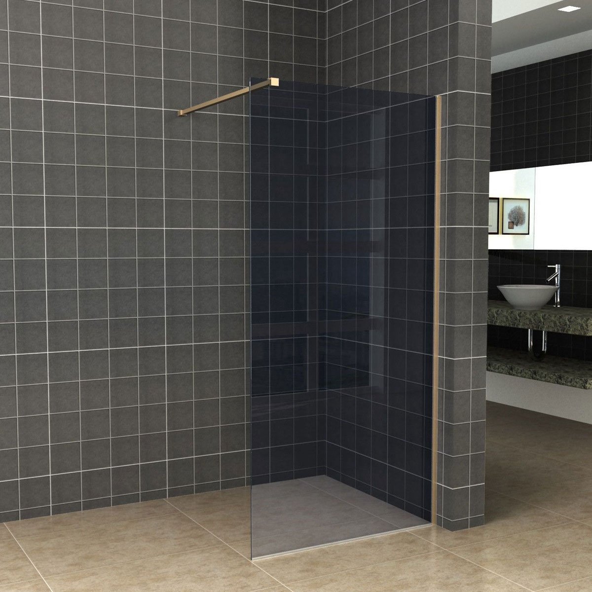 Diamond Line - Inloopdouche / Douchewand - 140x200 - Geborsteld Goud - Rookglas  - 8mm Veiligheidsglas