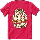 Beer Makes Me Happy T-Shirt | Bier Kleding | Feest | Drank | Grappig Verjaardag Cadeau | - Roze - XXL