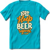 Eat Sleep Beer Repeat T-Shirt | Bier Kleding | Feest | Drank | Grappig Verjaardag Cadeau | - Blauw - M