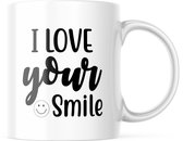 Valentijn Mok met tekst: I Love Your Smile | Valentijn cadeau | Valentijn decoratie | Grappige Cadeaus | Koffiemok | Koffiebeker | Theemok | Theebeker