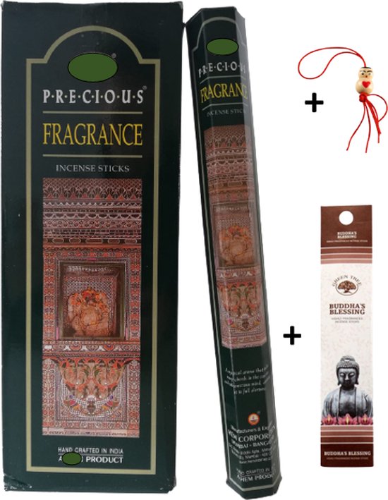 Doos met 120 stokjes - Wierook - Wierookstokjes - Incense sticks - Precious Fragrance + 5 mini wierookstokjes + Gelukspoppetje