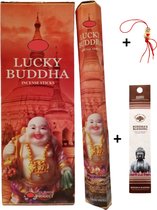 Doos met 120 stokjes - Wierook - Wierookstokjes - Incense sticks - Lucky Buddha + 5 mini wierookstokjes + Gelukspoppetje