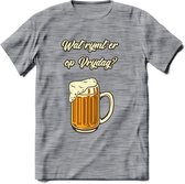 Wat Rijmt Er Op Vrijdag? T-Shirt | Bier Kleding | Feest | Drank | Grappig Verjaardag Cadeau | - Donker Grijs - Gemaleerd - XL