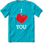 I Love You - Valentijn T-Shirt | Grappig Valentijnsdag Cadeautje voor Hem en Haar | Dames - Heren - Unisex | Kleding Cadeau | - Blauw - S