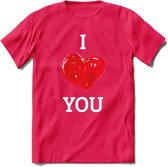 I Love You - Valentijn T-Shirt | Grappig Valentijnsdag Cadeautje voor Hem en Haar | Dames - Heren - Unisex | Kleding Cadeau | - Roze - M