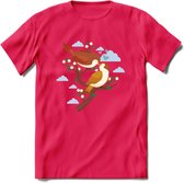 Lovebirds - Valentijn T-Shirt | Grappig Valentijnsdag Cadeautje voor Hem en Haar | Dames - Heren - Unisex | Kleding Cadeau | - Roze - S