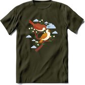 Lovebirds - Valentijn T-Shirt | Grappig Valentijnsdag Cadeautje voor Hem en Haar | Dames - Heren - Unisex | Kleding Cadeau | - Leger Groen - S