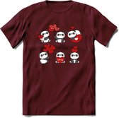 Liefdes Panda's - Valentijn T-Shirt | Grappig Valentijnsdag Cadeautje voor Hem en Haar | Dames - Heren - Unisex | Kleding Cadeau | - Burgundy - S