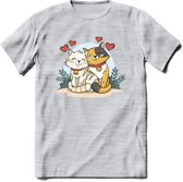 Knuffel kat Valentijn T-Shirt | Grappig Valentijnsdag Cadeautje voor Hem en Haar | Dames - Heren - Unisex | Kleding Cadeau | - Licht Grijs - Gemaleerd - XL