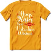 Hugs Kisses and Valentine Wishes - Valentijn T-Shirt | Grappig Valentijnsdag Cadeautje voor Hem en Haar | Dames - Heren - Unisex | Kleding Cadeau | - Geel - XL