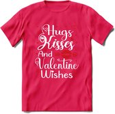 Hugs Kisses and Valentine Wishes - Valentijn T-Shirt | Grappig Valentijnsdag Cadeautje voor Hem en Haar | Dames - Heren - Unisex | Kleding Cadeau | - Roze - L