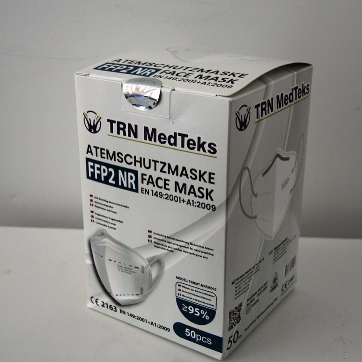 TRN MedTeks - FFP2 gezichtsmasker - 50 stuks - Wit - Individueel verpakt - EN149 CE-gecerticifeerd