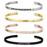 Key Moments 8KM-SET035 Stalen Sieraden Set - Dames - 4 Armbanden - You Are Perfect - XOXO - Hartjes - Love Is All You Need - Staal - Multi Kleuren