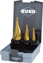 RUKO 101026TRO Jeu de forets étagés 3 pièces 4 - 12 mm, 4 - 20 mm, 4 - 30 mm HSS 3 surfaces tige 1 Set