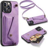 Apple iPhone 13 Pro Max Casemania Hoesje Bright Lila - Luxe Back Cover met Koord - Wallet Case - Pasjeshouder