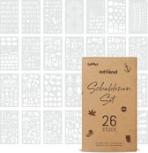 int!rend 26er Stencilset | gemaakt van kunststof, stencilpatronen tekenen | voor bullet journal, scrapbooking, fotoalbum, gastenboek, DIY-cadeaubonnen