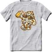 Hopman T-Shirt | Bier Kleding | Feest | Drank | Grappig Verjaardag Cadeau | - Licht Grijs - Gemaleerd - M