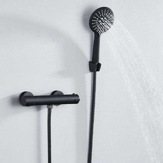 Douche set met thermostaatkraan en handdouche Wandmontage Zwart