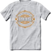 1935 The One And Only T-Shirt | Goud - Zilver | Grappig Verjaardag  En  Feest Cadeau | Dames - Heren | - Licht Grijs - Gemaleerd - XXL