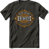 1936 The One And Only T-Shirt | Goud - Zilver | Grappig Verjaardag  En  Feest Cadeau | Dames - Heren | - Donker Grijs - M
