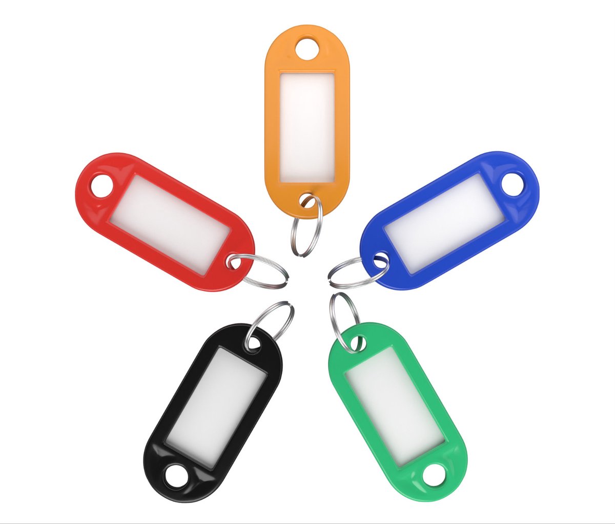 Sleutellabels - 100 stuks, Met sleutelringen en naamkaartje - Sleutelhanger met etiket, Geschikt voor sleutelrekje - 5 Kleuren - ACROPAQ