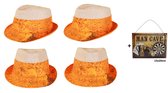 4x Bier hoedje + man cave bordje - Bier Apres ski Oktoberfeest hoed kojak gele rakker hoedje