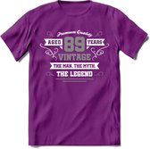 89 Jaar Legend T-Shirt | Zilver - Wit | Grappig Verjaardag en Feest Cadeau | Dames - Heren - Unisex | Kleding Kado | - Paars - M