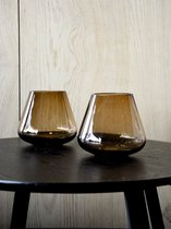 Waxinelichthouder Pear - Coffee Glas - Hoogte 12cm/ Diameter 13 cm - 1 STUK