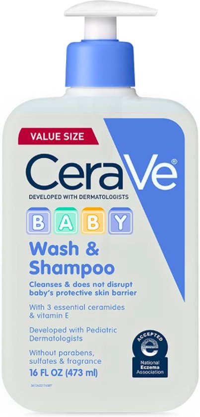 CeraVe Baby Wash & Shampoo - Geur- parabenen- en sulfaatvrije shampoo - 473ml