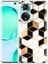 Honor 50 Hoesje Black-white-gold Marble - Designed by Cazy
