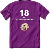 18 met 32 jaar ervaring T-Shirt | Grappig Abraham 50 Jaar Verjaardag Kleding Cadeau | Dames – Heren - Paars - M