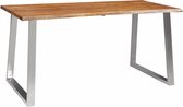 Decoways - Eettafel 160x80x75 cm massief acaciahout en roestvrij staal