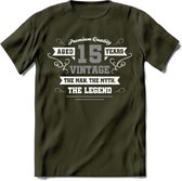 15 Jaar Legend T-Shirt | Zilver - Wit | Grappig Verjaardag en Feest Cadeau | Dames - Heren - Unisex | Kleding Kado | - Leger Groen - S