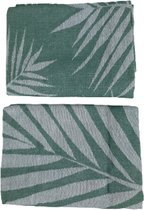 Theedoek JAIREY met Botanisch patroon - Donkergroen / Groen - Set van 2 - Katoen - 50 x 70 cm