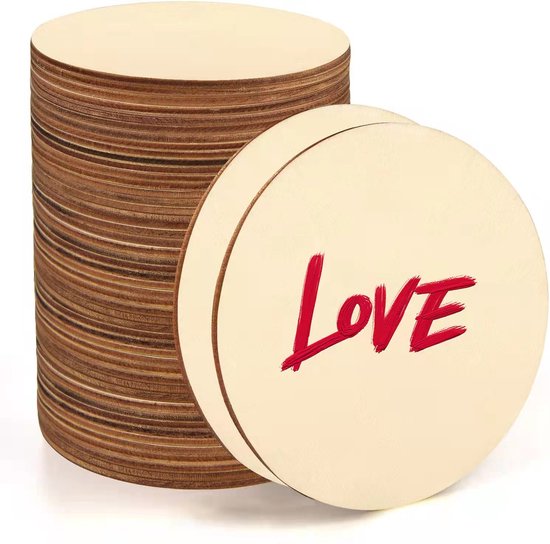 100 stks onafgewerkte ronde schijven, lege houten schijven houten ambachten diy decoratie maker voor diy ambachten, verjaardag, speelborden(4CM
